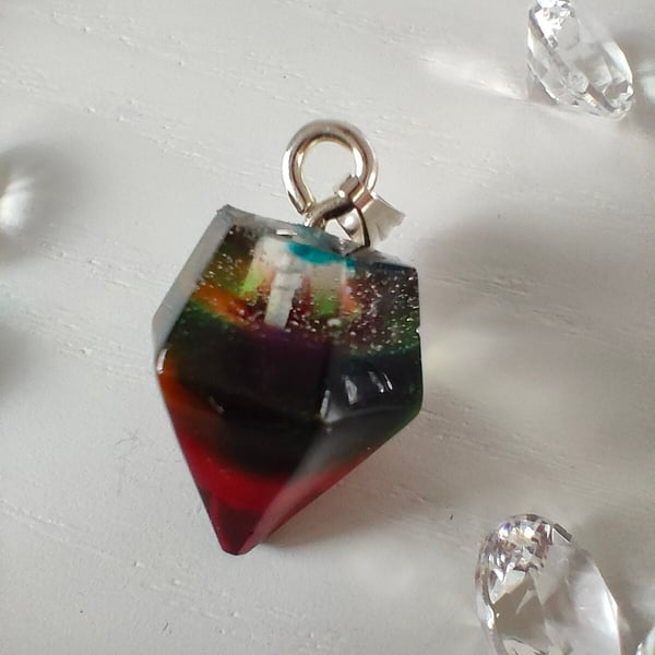 Small Gemstone Shape Rainbow Resin Pendant
