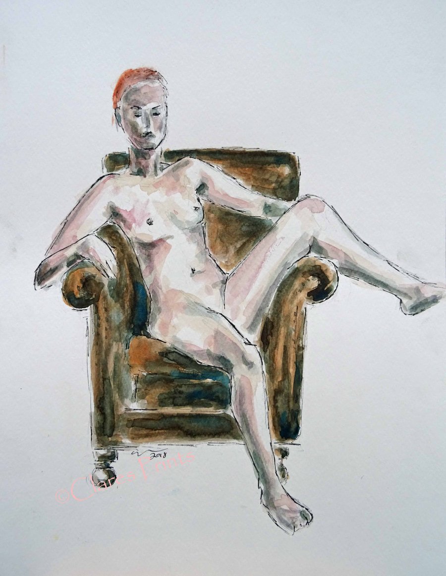Nude & Chair Original Watercolour Art Painting 