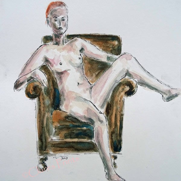 Nude & Chair Original Watercolour Art Painting 