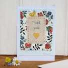Hand-stitched Thank You card, cheerful and pretty, made with Liberty fabric