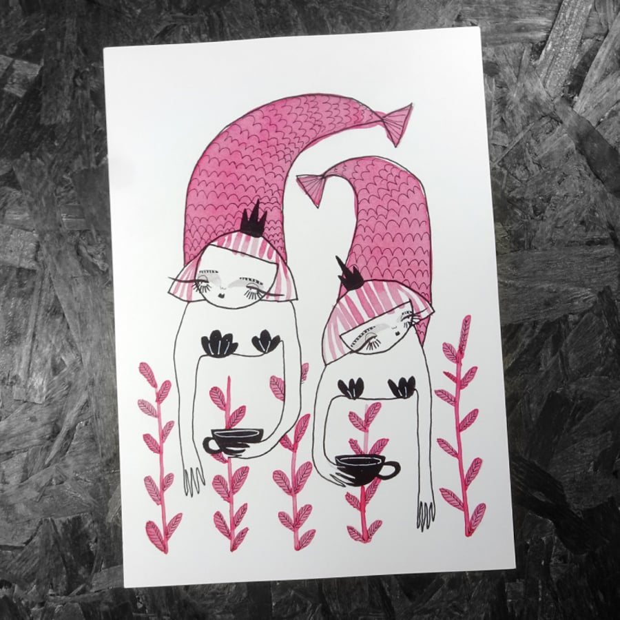 Tea Merms- Large Poster Print