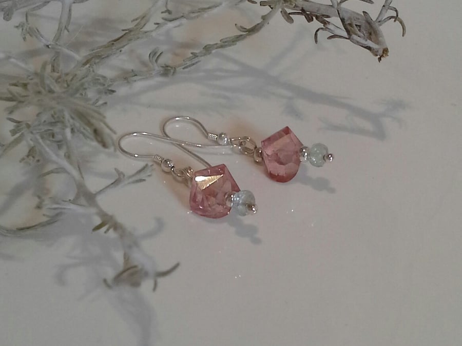 Rare Cut Topaz & Aquamarine Sterling Silver Earrings