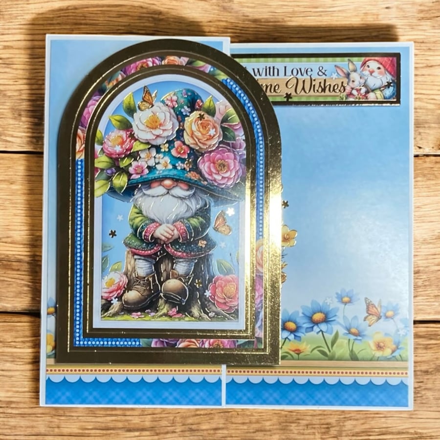 Bright & Cheerful Gnome-Themed Zig Zag Card. Blank Gnome Greetings Card.