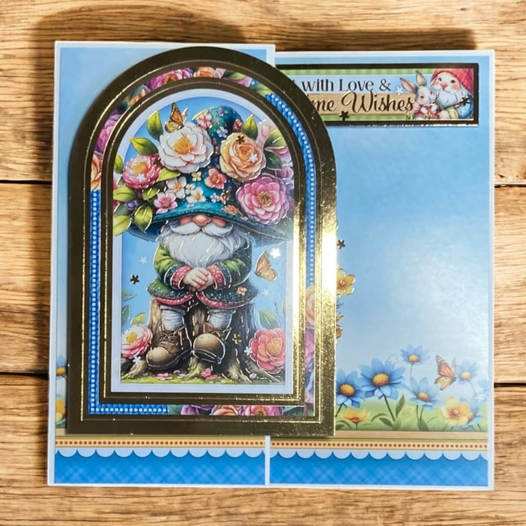 Bright & Cheerful Gnome-Themed Zig Zag Card. Blank Gnome Greetings Card.