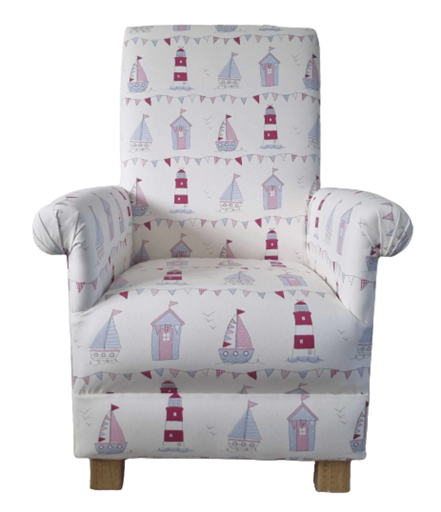 Children's Armchair Fryetts Nautical Pink Fabric Chair Girls Kids Boats Coastal