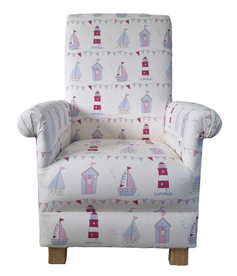 Children's Armchair Fryetts Nautical Pink Fabric Chair Girls Kids Boats Coastal