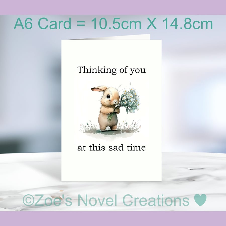 Bereavement Greetings Card, portrait card, rabbit A6 10.5cm x 14.8cm