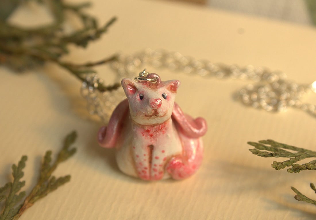 Hand-sculpted One-of-a-kind Fairy Cat Necklace