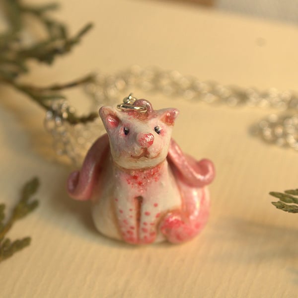Hand-sculpted One-of-a-kind Fairy Cat Necklace