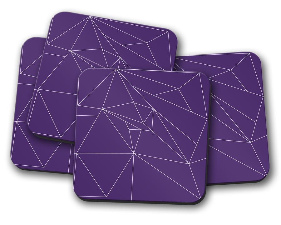 Set of 4 Purple with White Line Geometric Design Coasters