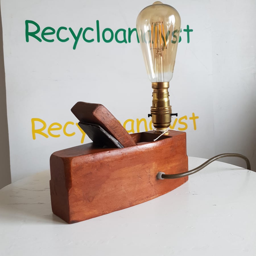Industrial Steampunk Desk Lamp - Repurposed Antique Wooden Block Plane Lighting 