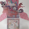 Girls 5th Birthday Card with Unicorns