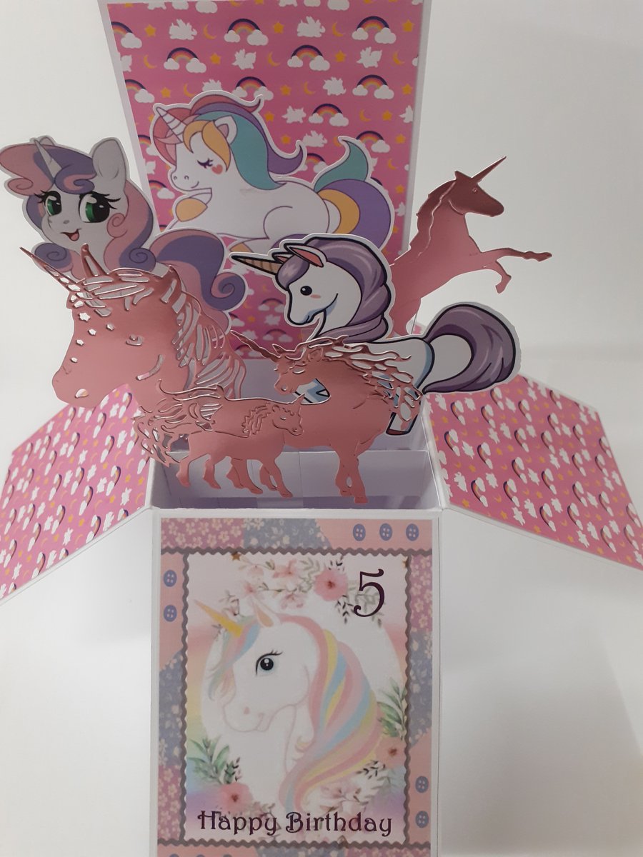 Girls 5th Birthday Card with Unicorns