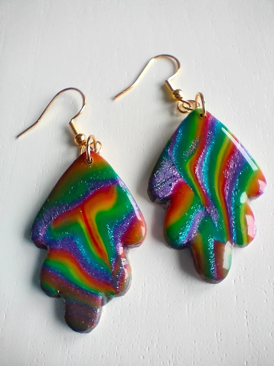 Dark Psychedelic Leaf Shaped Rainbow Earring Drops Folksy