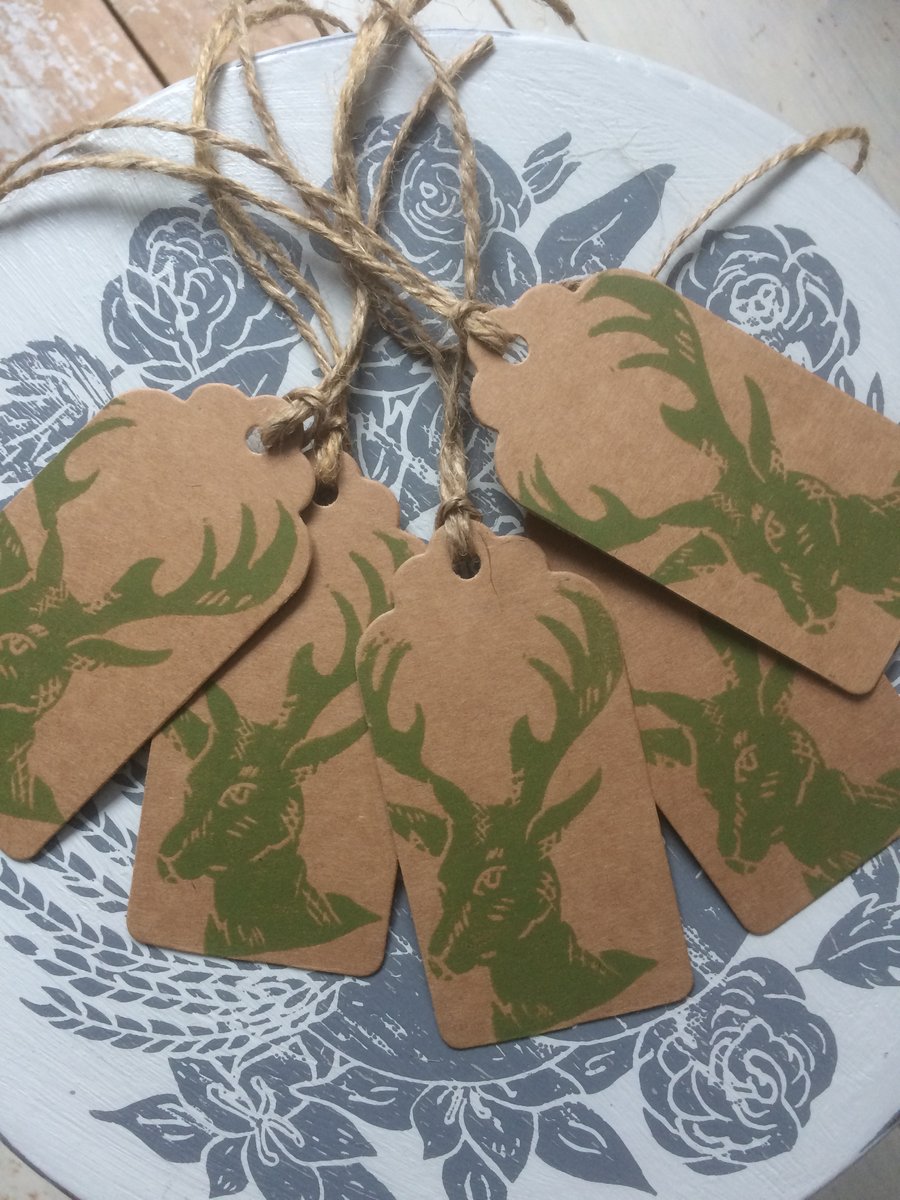 Hand Printed Mini Christmas Stag Gift Tags 