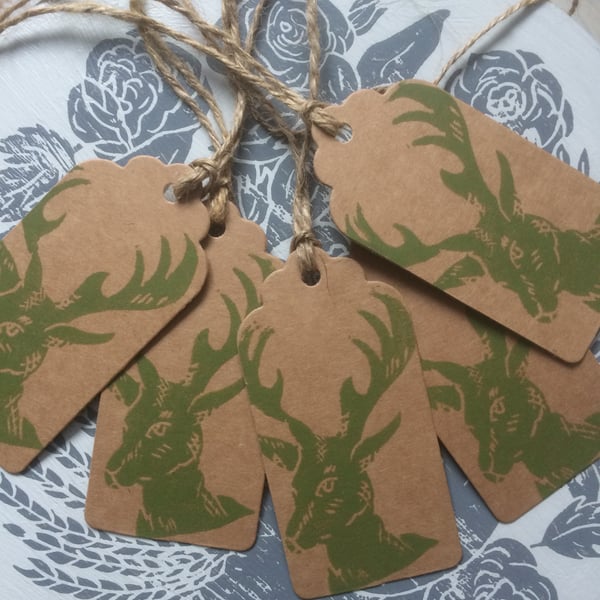 Hand Printed Mini Christmas Stag Gift Tags 