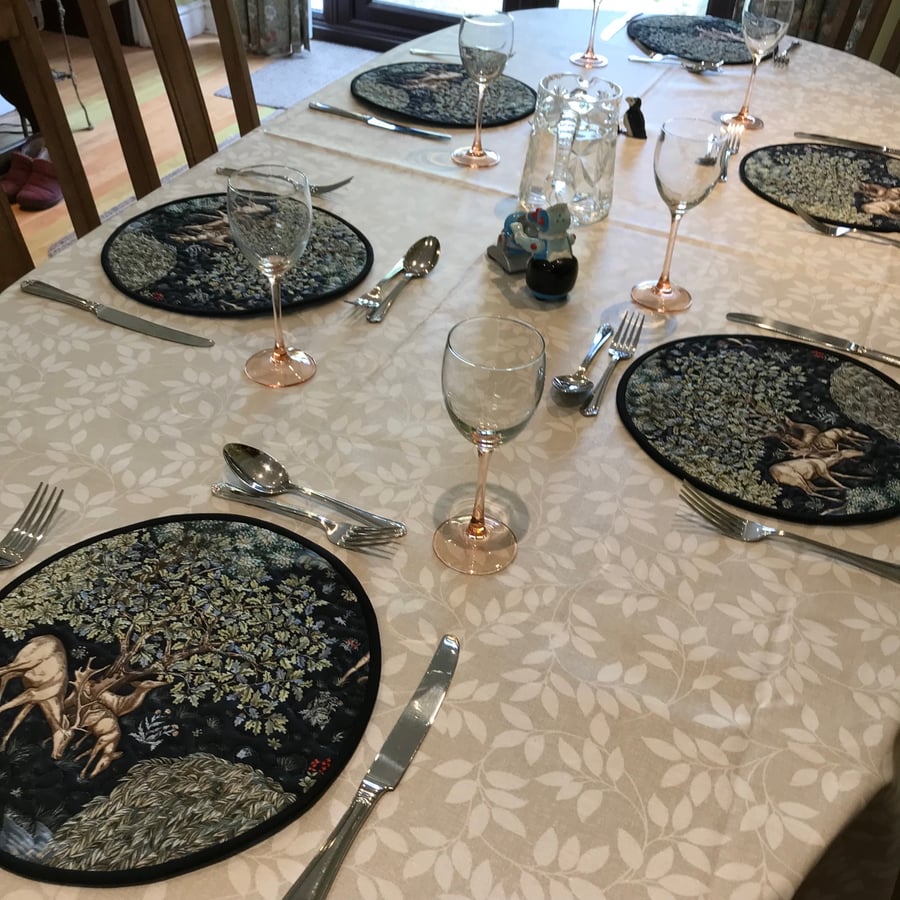 Enchanted Forest: set of six quilted fabric Peerless Placemats.  