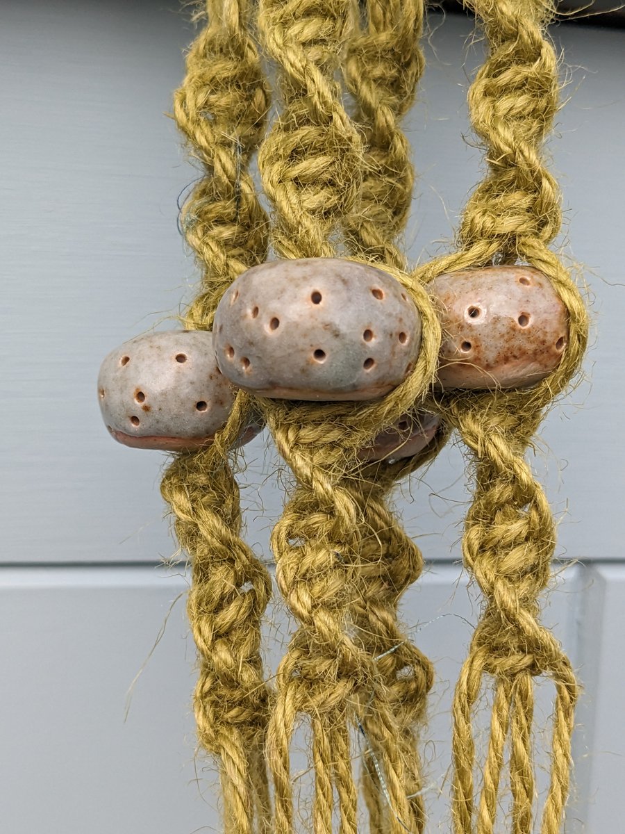 Unique Macramé Jute and Ceramic Bead Plant Pot Holder Hanging Basket
