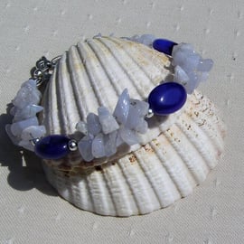 Blue Lace Agate & Blue Jade Crystal Gemstone Bracelet "Blue Skye"