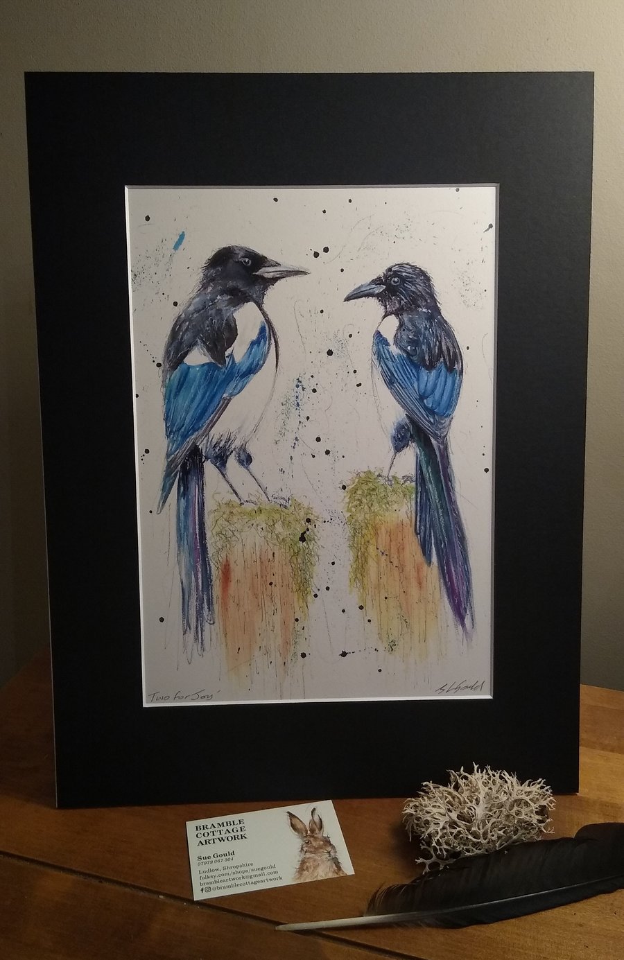 Two for Joy - An A4 or A3 print of an original painting of Two Magpies