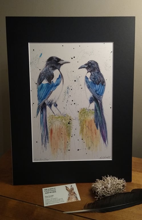 Two for Joy - An A4 or A3 print of an original painting of Two Magpies