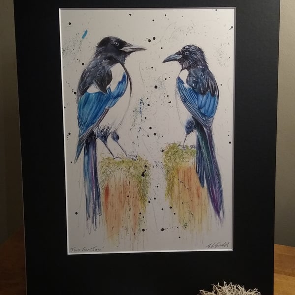 Two for Joy - An A4 or A3 print of an original painting of Two Magpies