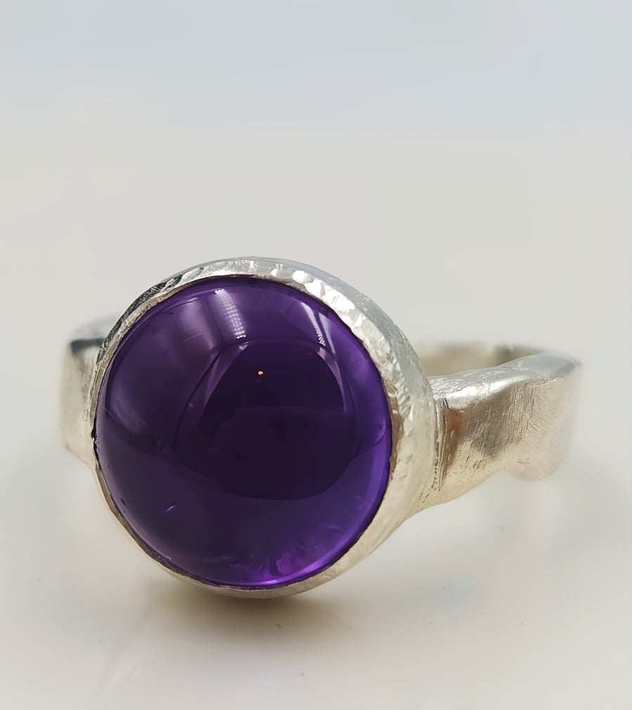 Chunky Amethyst Cabochon Sterling Silver Ring