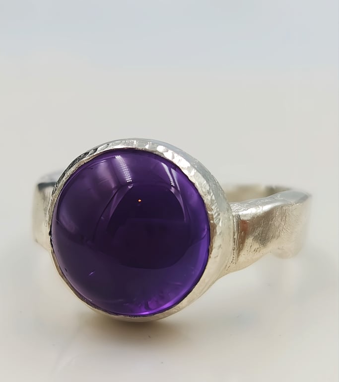Chunky Amethyst Cabochon Sterling Silver Ring