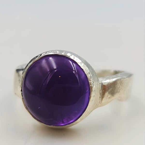 Chunky Amethyst Cabochon Sterling Silver Ring