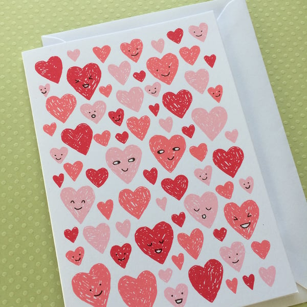 SECONDS Valentines Love Hearts - Hand Screen Printed Card