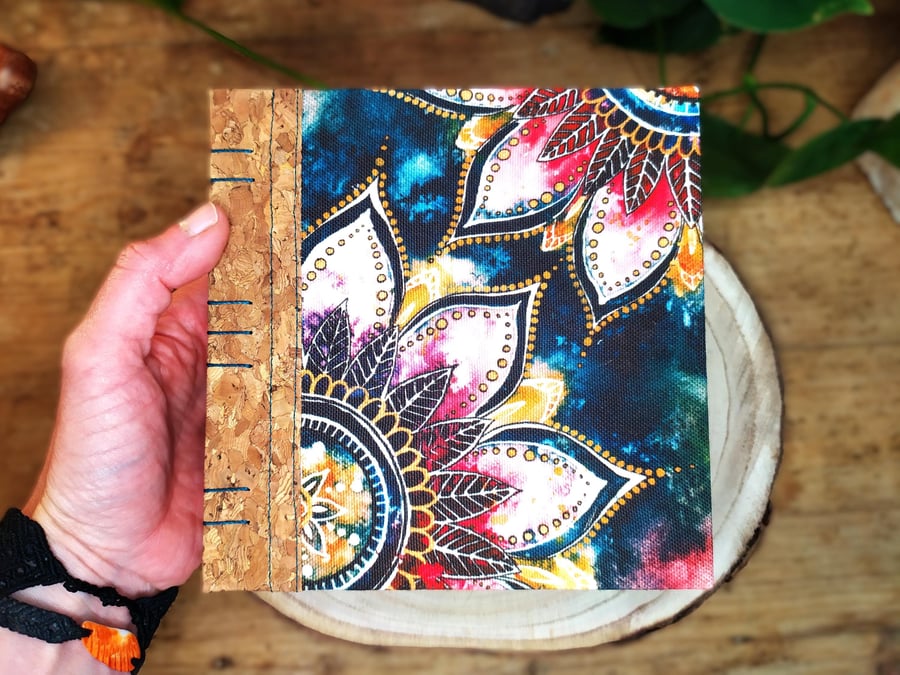 Handbound Watercolour Sketchbook, Mandala Flower, Cotton Rag Paper, Artist Gift