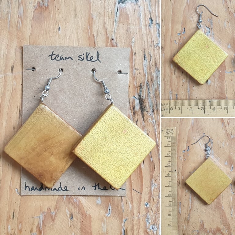 Yellow Square Tangram Wooden Shape Earrings