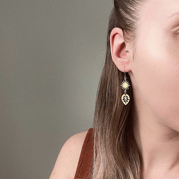 Celestial brass earrings, gold earrings, gift for her, christmas gift