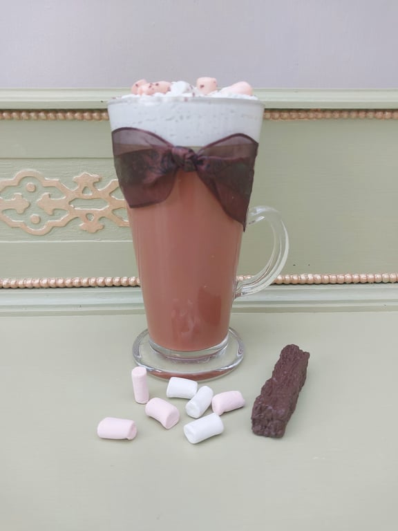 Hot Chocolate topped with Marshmallows in a Latte Glass Fake Food Prop