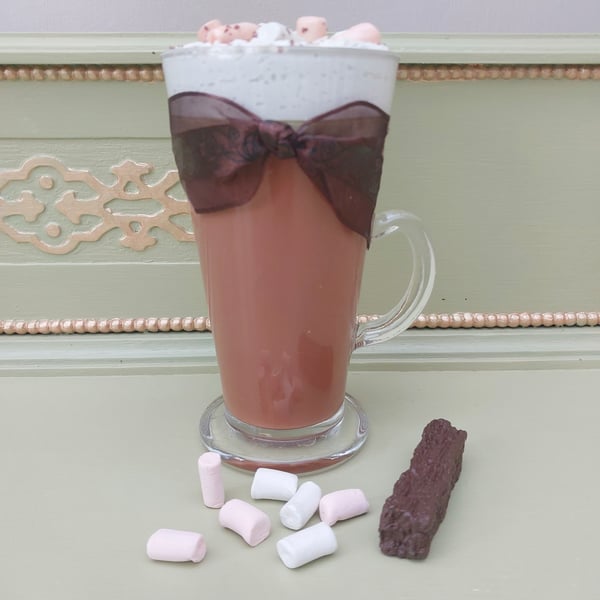 Hot Chocolate topped with Marshmallows in a Latte Glass Fake Food Prop