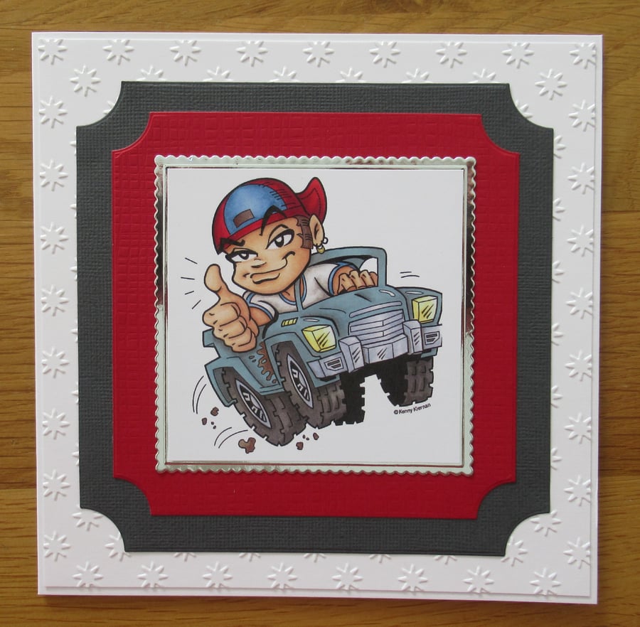 7x7" Teenage Boy in Monster Truck - Any Occasion Card