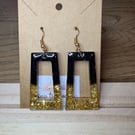 Handmade Black and Gold Glitter Resin Geometric Dangle Earrings