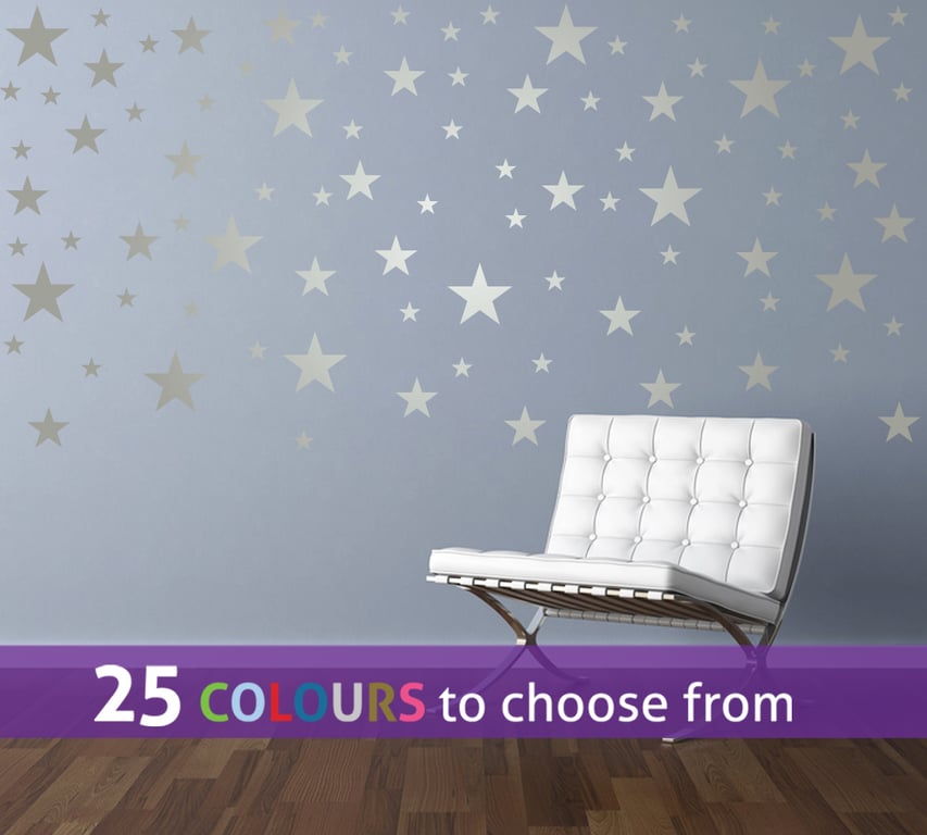 90 mixed size 1, 2, 3 inch SILVER matt metallic STARS shape wall stickers decals