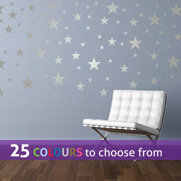 90 mixed size 1, 2, 3 inch SILVER matt metallic STARS shape wall stickers decals