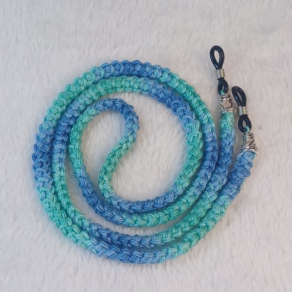 Blue green crochet cord for glasses, sunglasses chain, reading glasses strap