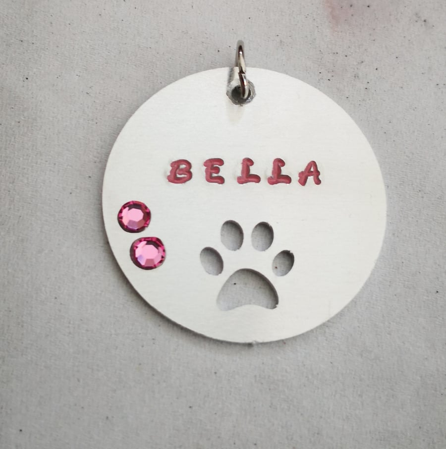 Hand Stamped Personalised Dog Tag with or without Swarovski Crystals