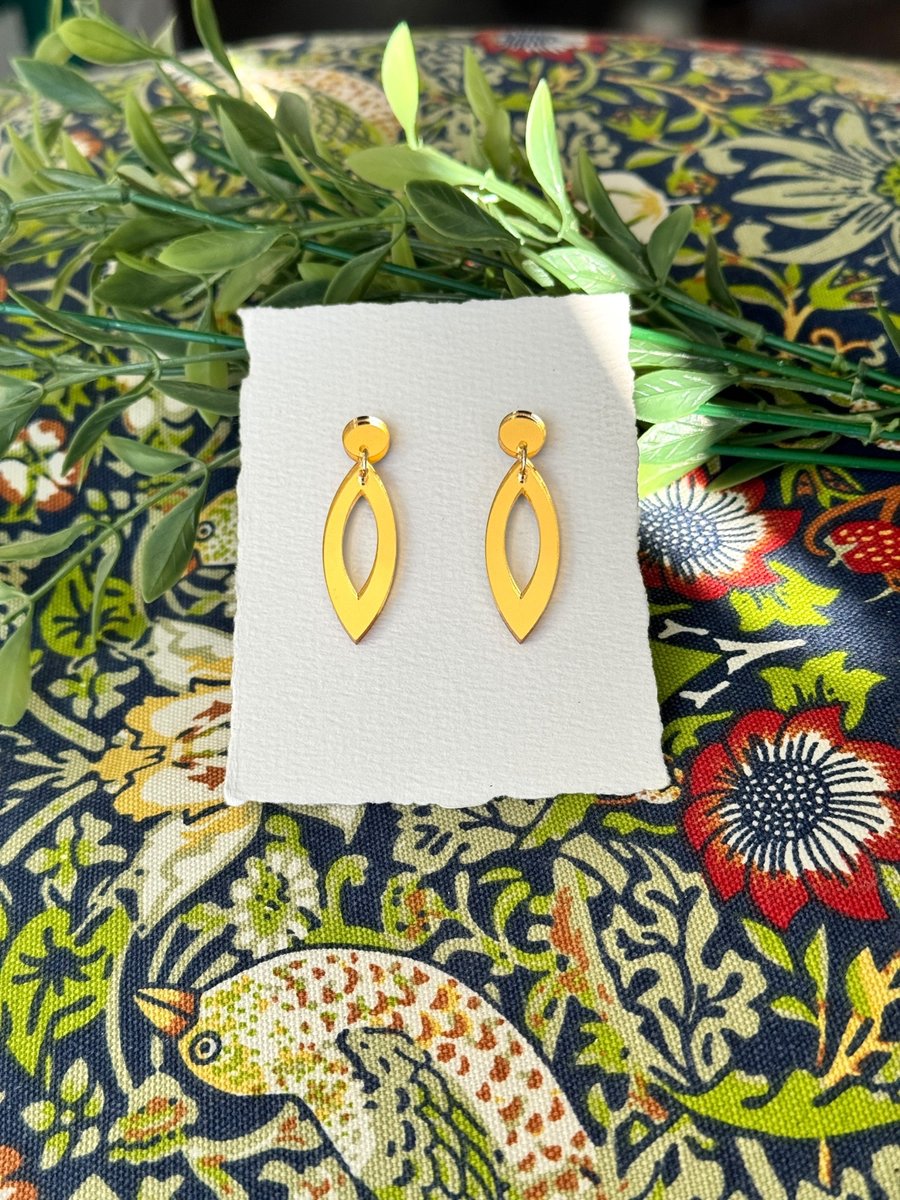 Gold Mirror Acrylic Open Marquise Cut Out Earrings