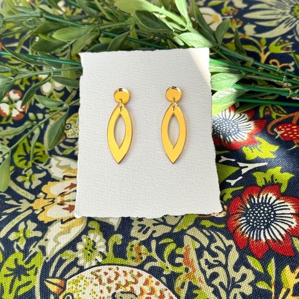 Gold Mirror Acrylic Open Marquise Cut Out Earrings