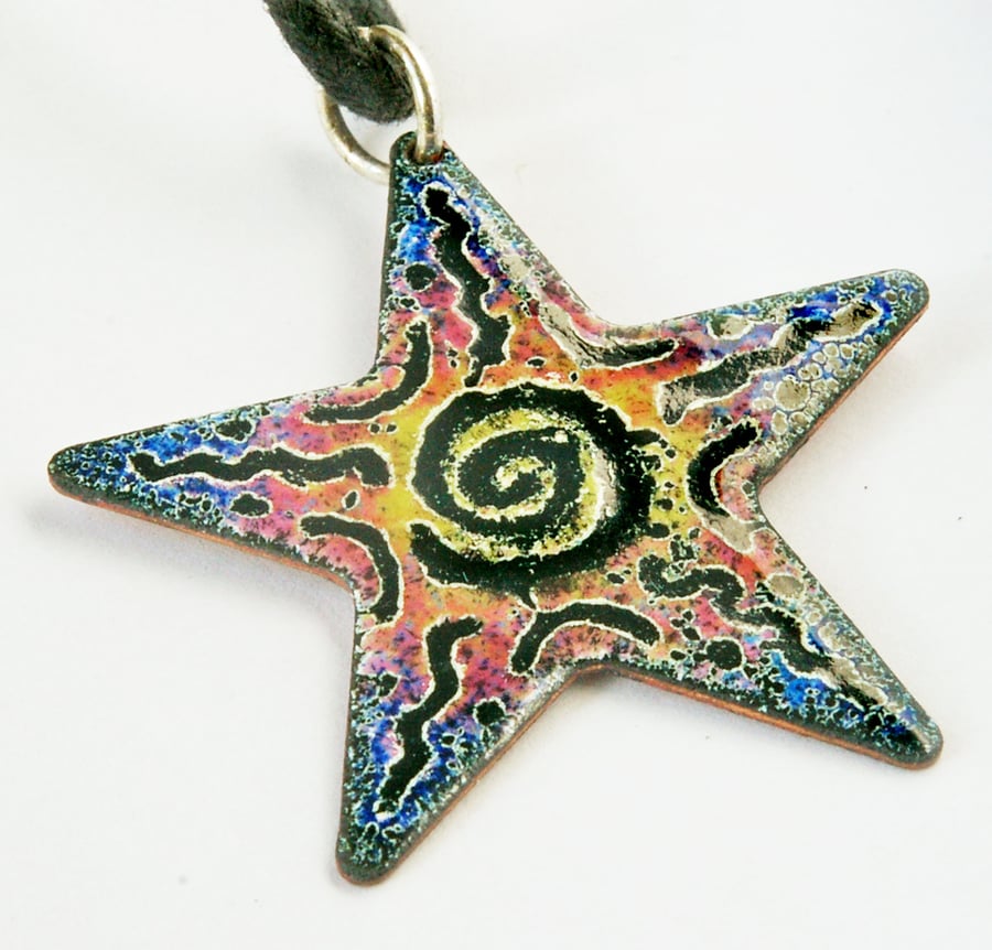 Brightly Coloured Starfish Pendant in Enamels