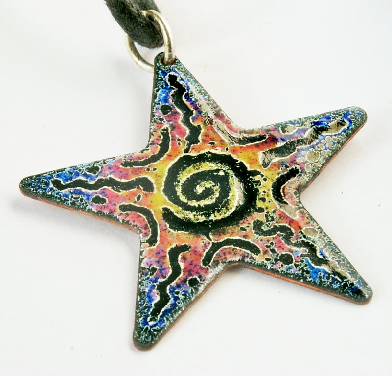Brightly Coloured Starfish Pendant in Enamels
