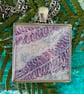 Botanical fern Art Pendant, wearable artwork necklace purple blue hue.