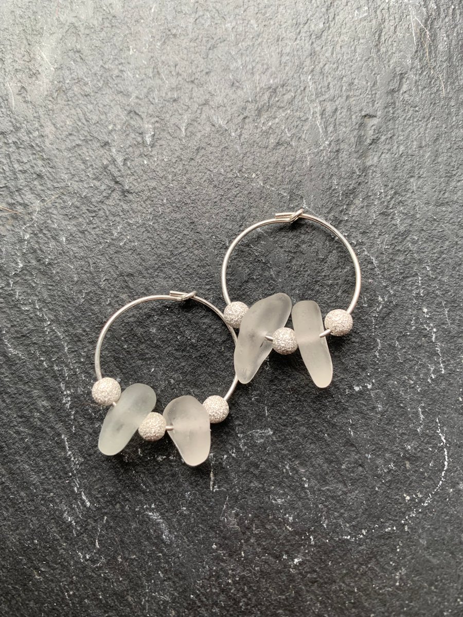 Sterling silver and seaglass hoops