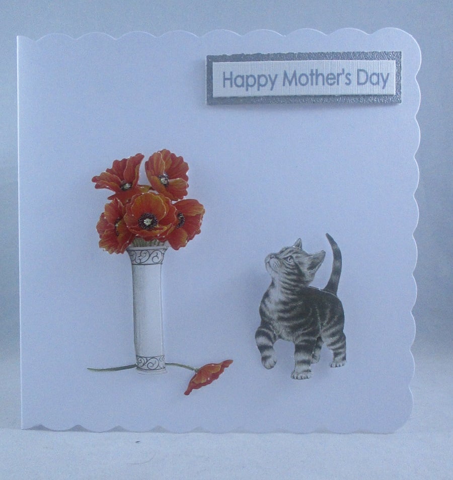 Mothers Day Cute Kitten Greeting Card, 3d, decoupage