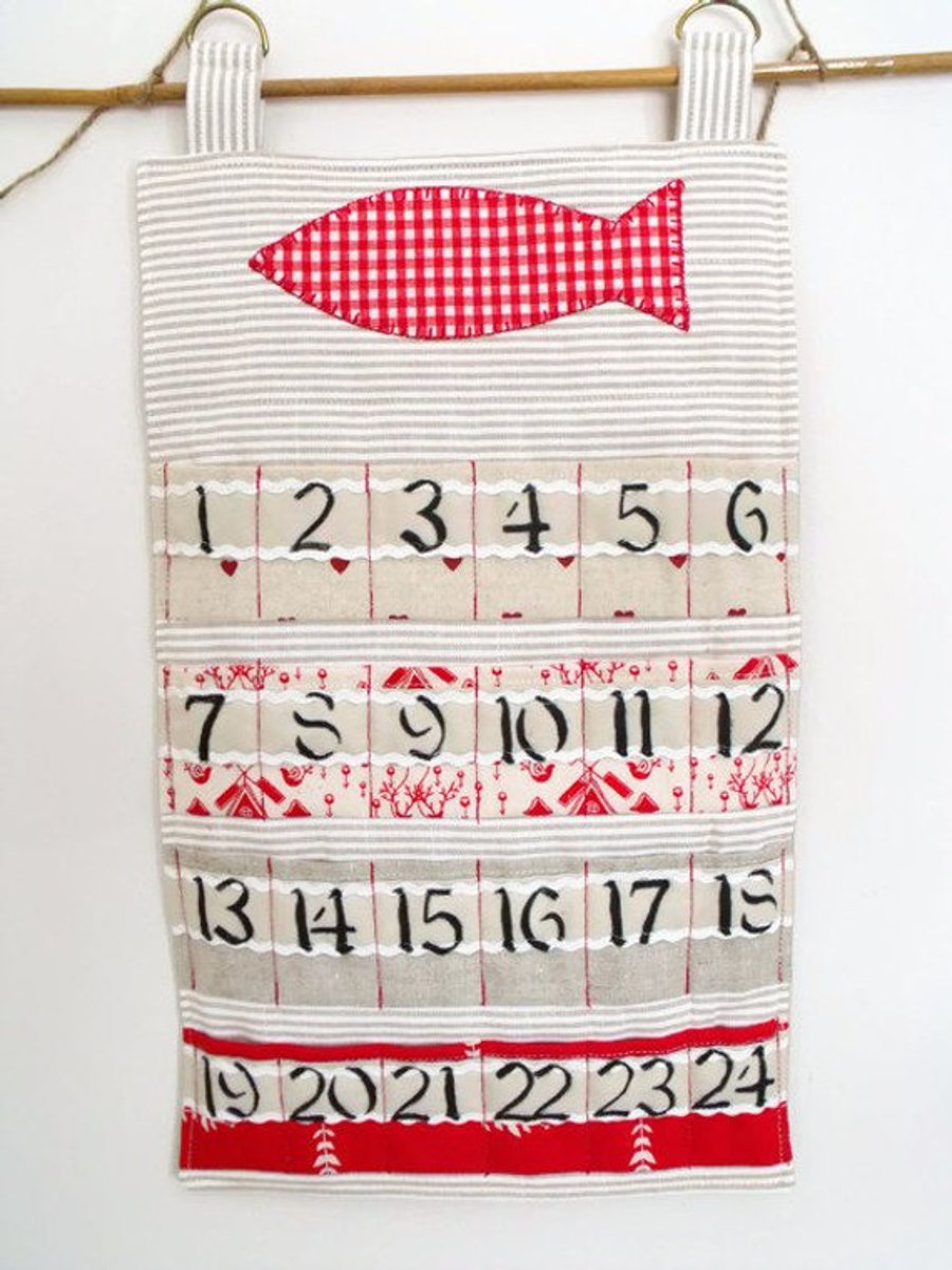 cat hanging christmas advent calendar for storing small gifts or treats in