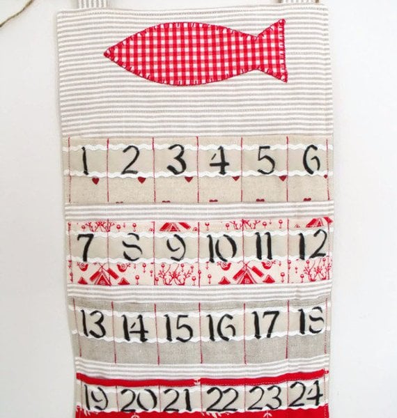 cat hanging christmas advent calendar for storing small gifts or treats in